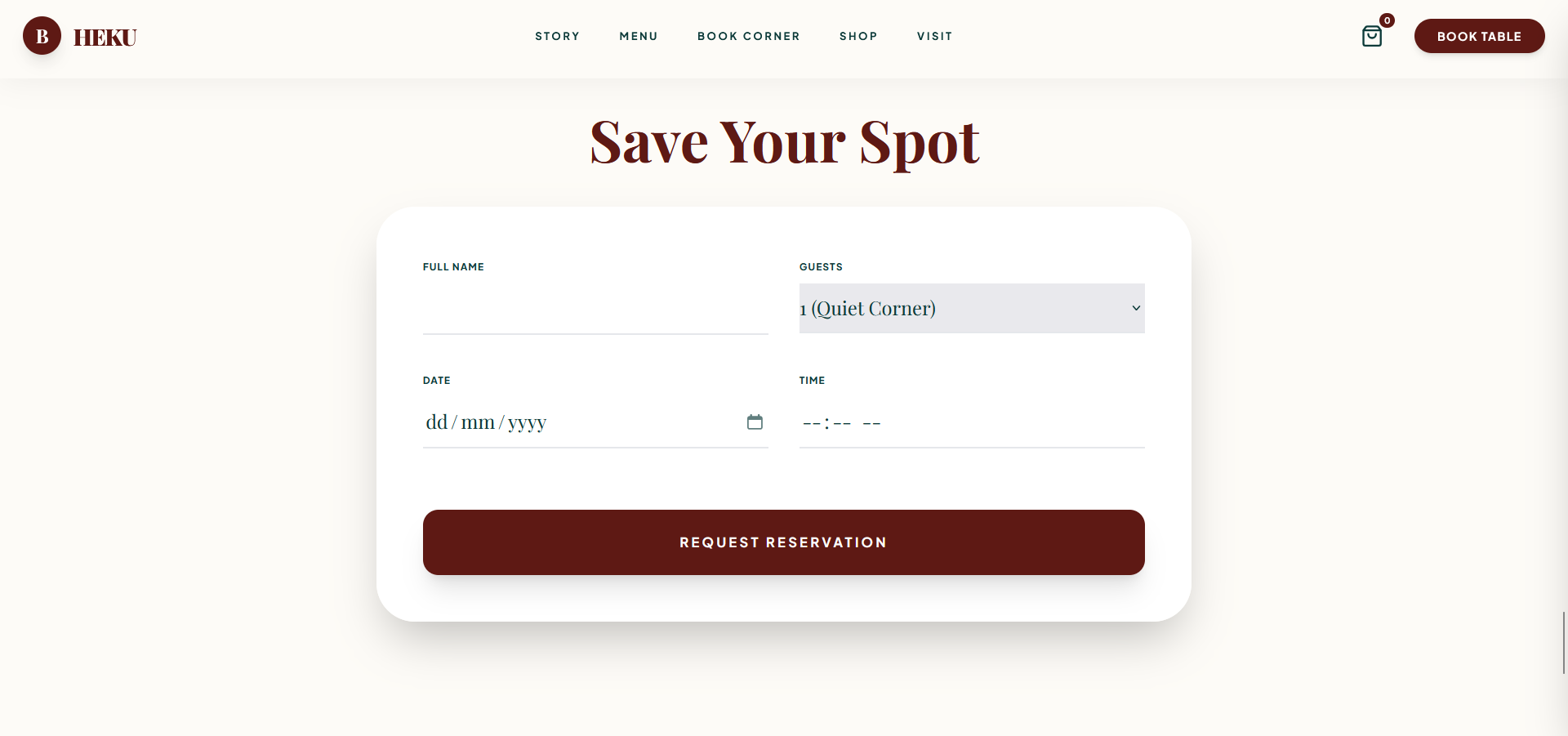 Cafe Sample Website