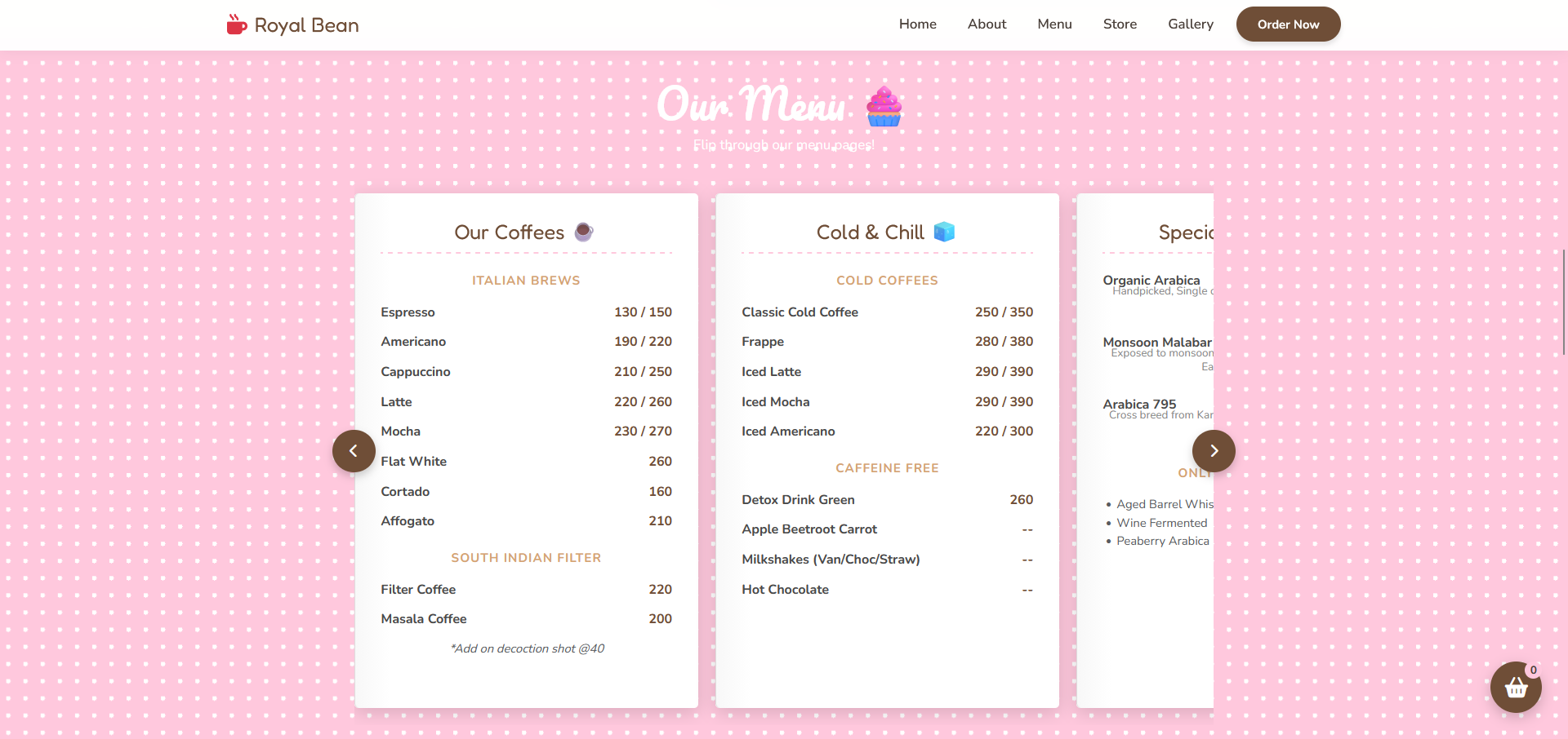 Cafe Sample Website